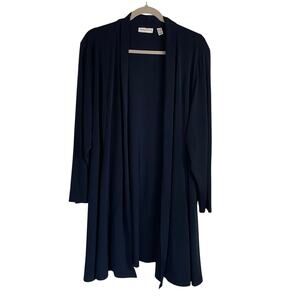 Susan Graver Liquid Knit Longline Cardigan Sz 2XP Open Front Navy Lagenlook Chic